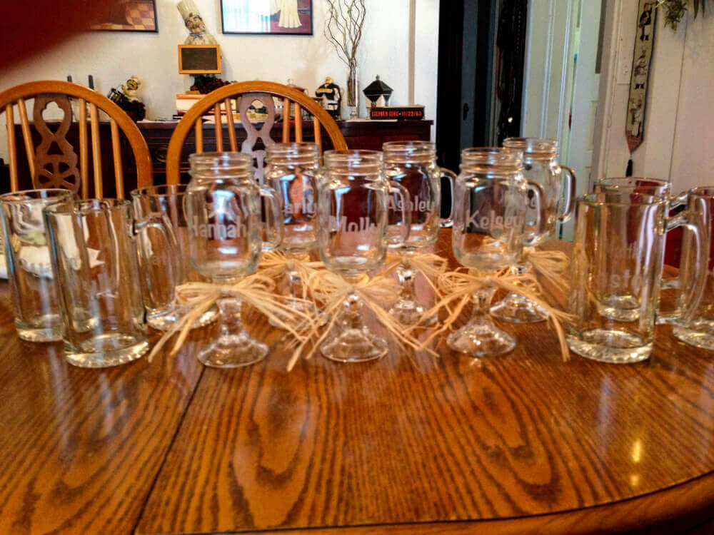 Personalized beer mugs and red neck wine glasses