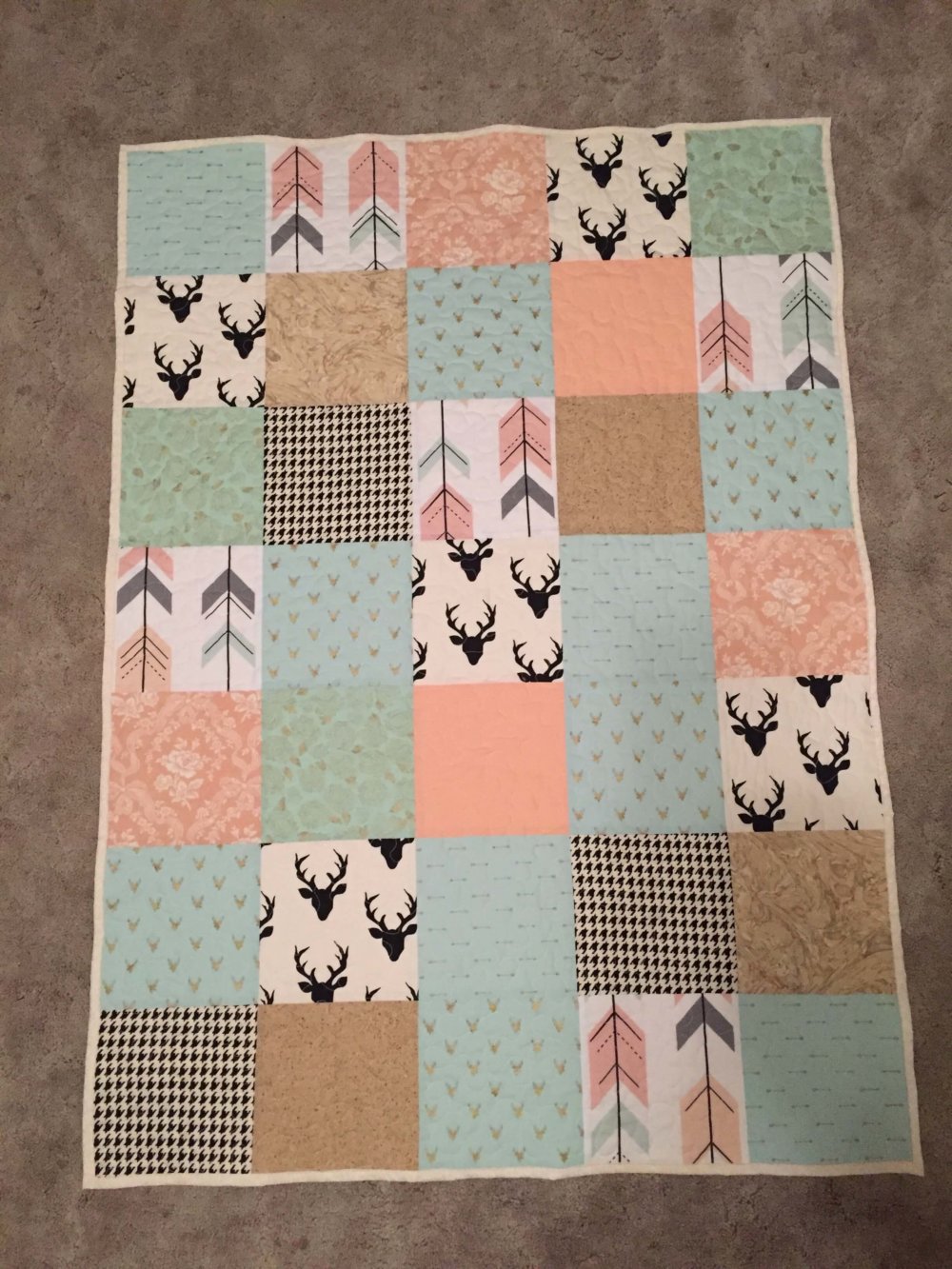 Nursery Quilt Coral and Mint Green