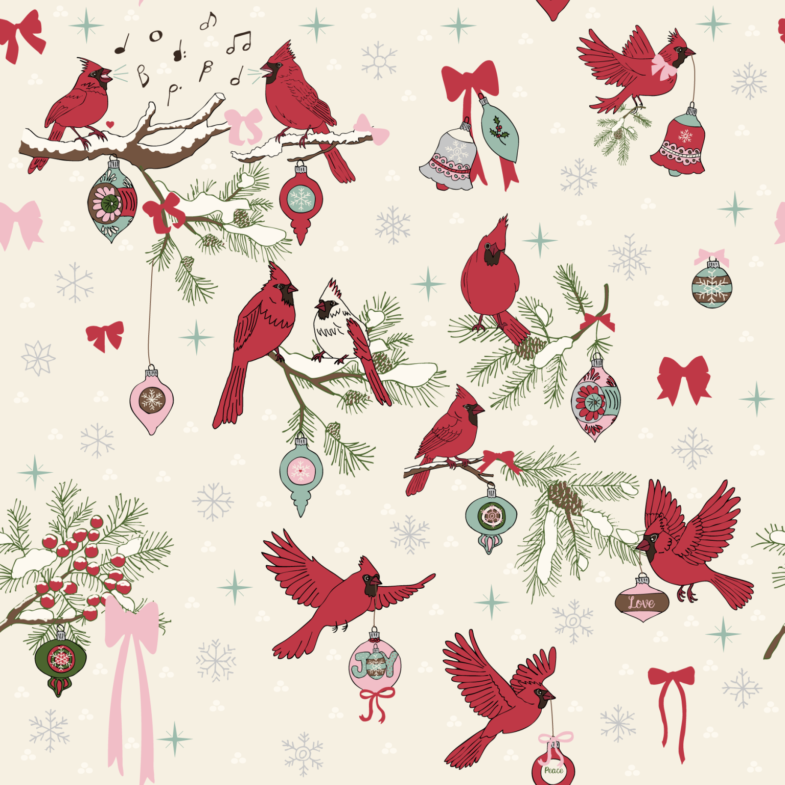 Cardinals in the Joyful Pines