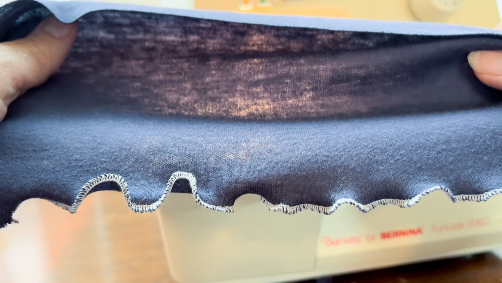 Rolled hem lettuce edge on knit