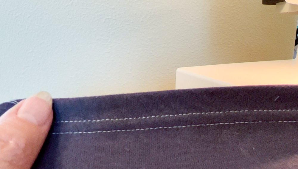 Cover stitch on knit t-shirt hem