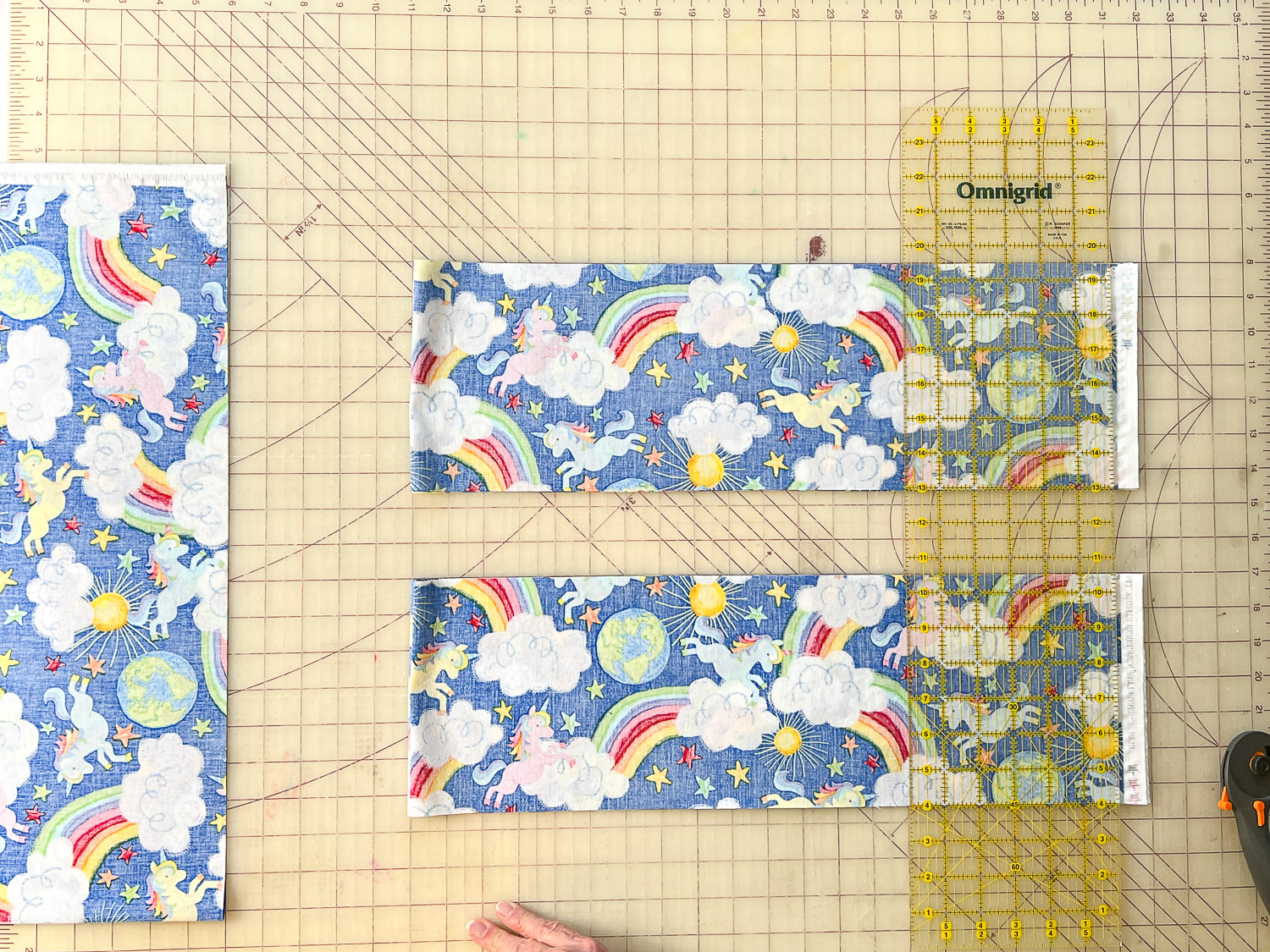 Cut fabric in squares