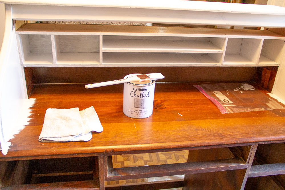 Chalked Paint Roll Top Desk Makeover